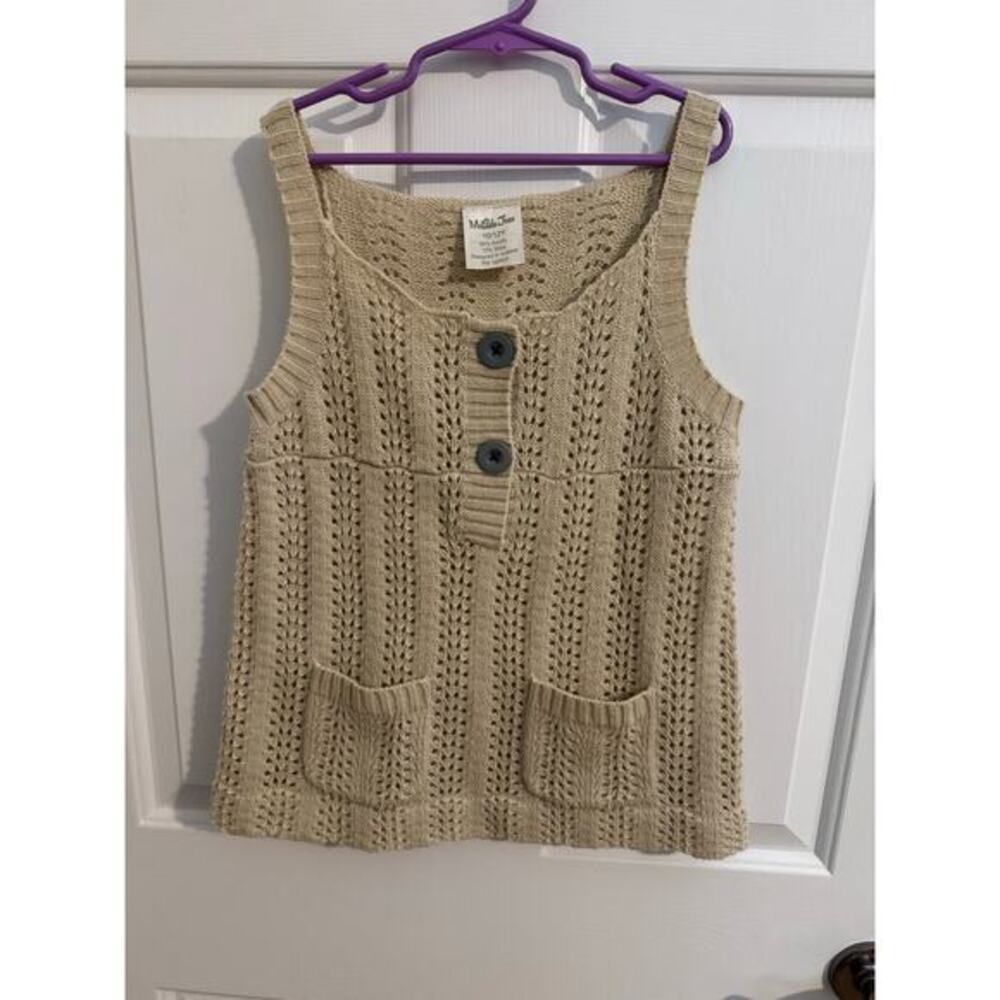 Matilda Jane Girls Field Trip  Sweater Vest Crochet Sweater Taupe Beige 10/12Y